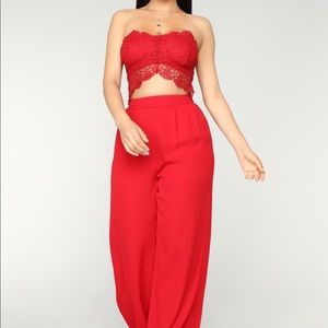 Sleeveless red jumpsuit